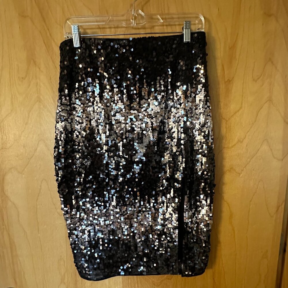 Black and Silver Sequins Express Pencil Skirt